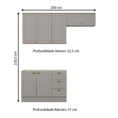 Cozinha Compacta Americana 6 Portas 3 Gavetas 100% Mdf Ce755 Cinza - Henn