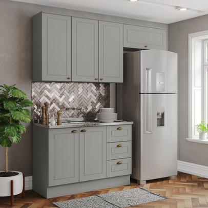 Cozinha Compacta Americana 6 Portas 3 Gavetas 100% Mdf Ce755 Cinza - Henn