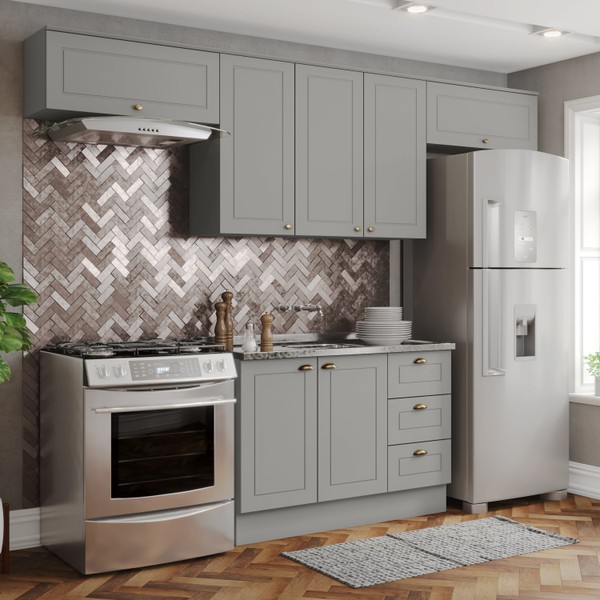 Cozinha Completa Americana 7 Portas 3 Gavetas 100% Mdf Cinza - Henn