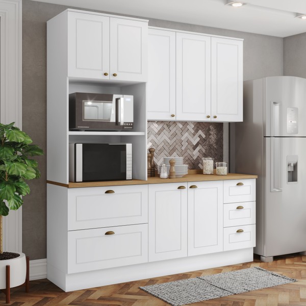 Cozinha Completa Americana 7 Portas 5 Gavetas 100% Mdf Branco Hp/Nature Ce758 - Henn