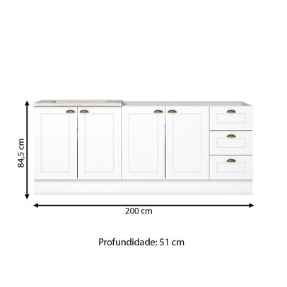 Cozinha Compacta Americana 4 Portas 3 Gavetas 100% Mdf Branco - Henn