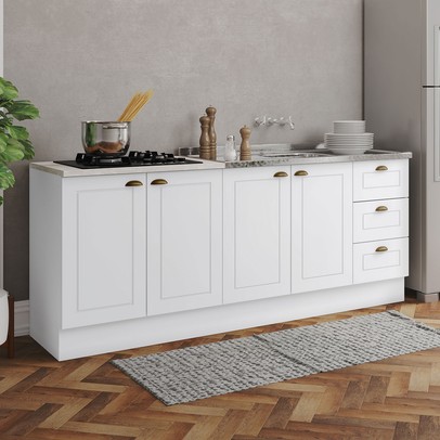Cozinha Compacta Americana 4 Portas 3 Gavetas 100% Mdf Branco - Henn