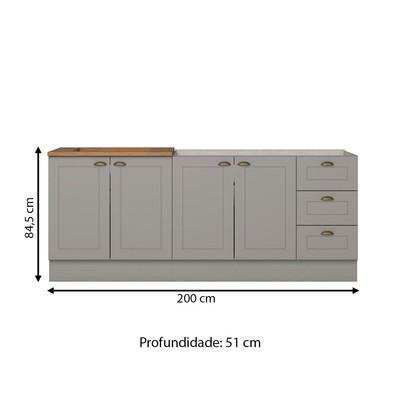 Cozinha Compacta Americana 4 Portas 3 Gavetas 100% Mdf Cinza/Nature - Henn