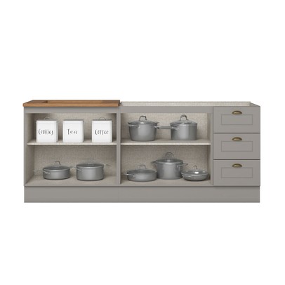 Cozinha Compacta Americana 4 Portas 3 Gavetas 100% Mdf Cinza/Nature - Henn