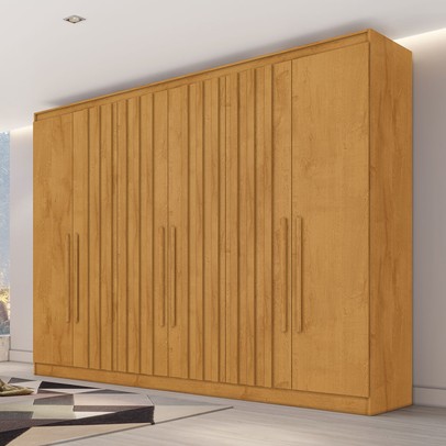 Guarda-Roupa Solteiro Oxford 6 Portas 4 Gavetas Ripado 100% Mdf Peroba - Mademarques