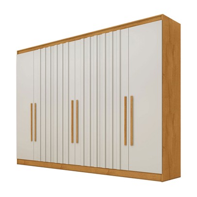 Guarda-Roupa Solteiro Oxford 6 Portas 4 Gavetas Ripado 100% Mdf Peroba/Off White - Mademarques