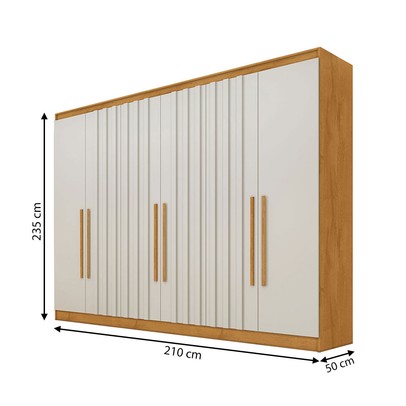 Guarda-Roupa Solteiro Oxford 6 Portas 4 Gavetas Ripado 100% Mdf Peroba/Off White - Mademarques