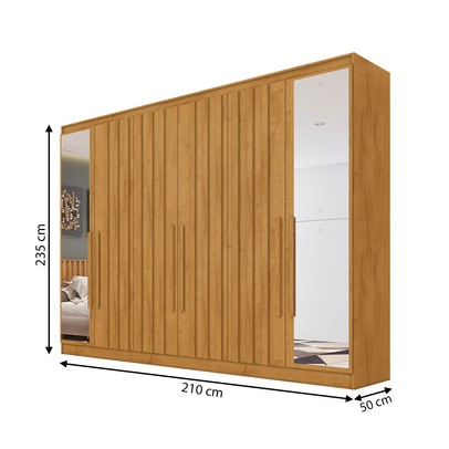 Guarda-Roupa Solteiro Oxford 6 Portas 4 Gavetas com Espelho Ripado 100% Mdf Peroba - Mademarques