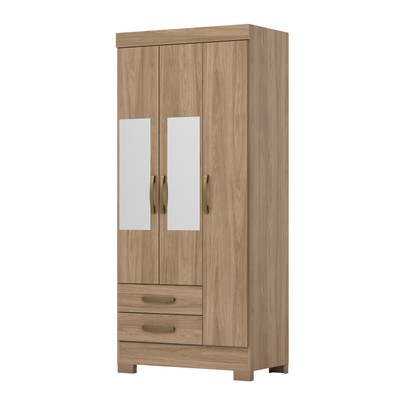 Guarda-Roupa Solteiro 3 Portas 2 Gavetas com Espelho Jequitibá Brilho Be16 - Briz