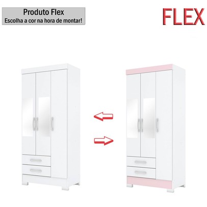 Guarda-Roupa Solteiro 3 Portas 2 Gavetas com Espelho Branco/Rosa Be16 - Briz