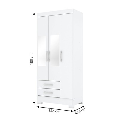 Guarda-Roupa Solteiro 3 Portas 2 Gavetas com Espelho Branco/Rosa Be16 - Briz