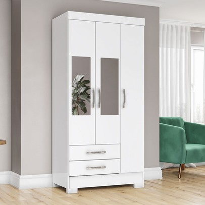 Guarda-Roupa Solteiro 3 Portas 2 Gavetas com Espelho Branco/Rosa Be16 - Briz