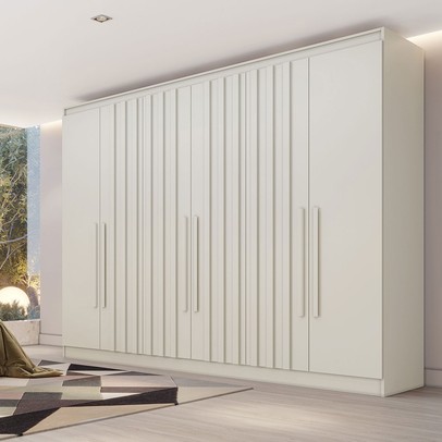Guarda-Roupa Oxford 6 Portas 6 Gavetas com Ripado 100% Mdf Off White - Mademarques
