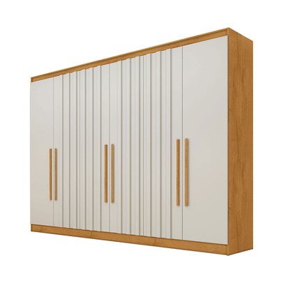 Guarda-Roupa Oxford 6 Portas 6 Gavetas com Ripado 100% Mdf Peroba/Off White - Mademarques
