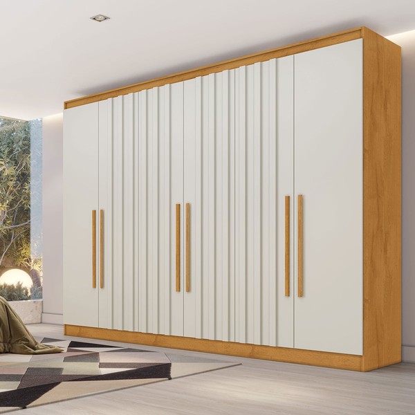 Guarda-Roupa Oxford 6 Portas 6 Gavetas com Ripado 100% Mdf Peroba/Off White - Mademarques