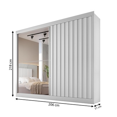 Guarda-Roupa Casal Atlanta 2 Portas 4 Gavetas Ripado com Espelho Branco Acetinado - Mademarques