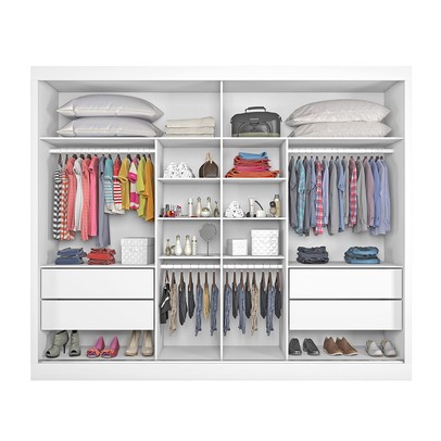 Guarda-Roupa Casal Atlanta 2 Portas 4 Gavetas Ripado com Espelho Branco Acetinado - Mademarques
