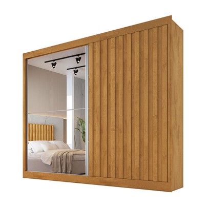 Guarda-Roupa Casal Atlanta 2 Portas 4 Gavetas Ripado com Espelho Peroba - Mademarques