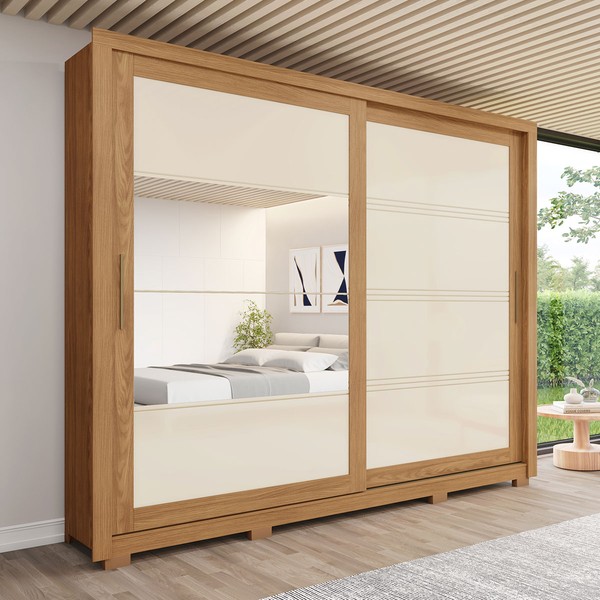 Guarda-Roupa Casal Medelín 2 Portas 4 Gavetas com Espelho Nature/Off White - Henn