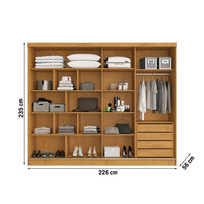 Guarda-Roupa Solteiro Galati 2 Portas 4 Gavetas 100% Mdf com Ripado Peroba - Mademarques