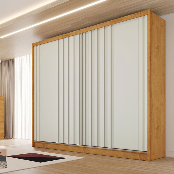 Guarda-Roupa Solteiro Galati 2 Portas 4 Gavetas 100% Mdf com Ripado Peroba/Off White - Mademarques