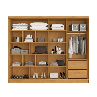 Guarda-Roupa Solteiro Galati 2 Portas 4 Gavetas 100% Mdf com Ripado Peroba/Off White - Mademarques