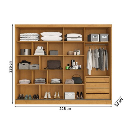 Guarda-Roupa Solteiro Galati 2 Portas 4 Gavetas 100% Mdf com Ripado Peroba/Off White - Mademarques