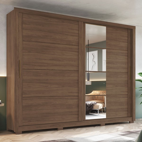 Guarda-Roupa Casal Palace 2 Portas 4 Gavetas com Espelho Castanho Hp - Henn