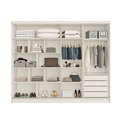 Guarda-Roupa Solteiro Galati 2 Portas 4 Gavetas com Espelho Ripado 100% Mdf Off White 11874 - Mademarques