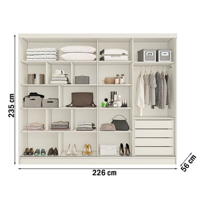 Guarda-Roupa Solteiro Galati 2 Portas 4 Gavetas com Espelho Ripado 100% Mdf Off White 11874 - Mademarques