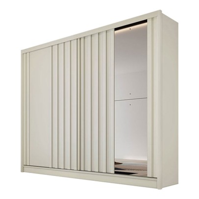 Guarda-Roupa Solteiro Galati 2 Portas 4 Gavetas com Espelho Ripado 100% Mdf Off White 11874 - Mademarques