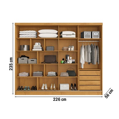 Guarda-Roupa Solteiro  Galati 2 Portas 4 Gavetas com Espelho Ripado 100% Mdf Peroba 11874 - Mademarques