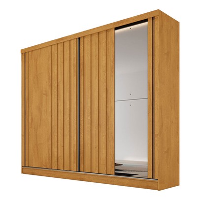 Guarda-Roupa Solteiro  Galati 2 Portas 4 Gavetas com Espelho Ripado 100% Mdf Peroba 11874 - Mademarques