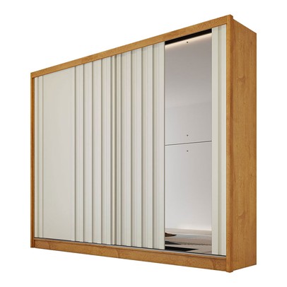 Guarda-Roupa Solteiro Galati 2 Portas 4 Gavetas com Espelho Ripado 100% Mdf Peroba/Off White 11874 - Mademarques