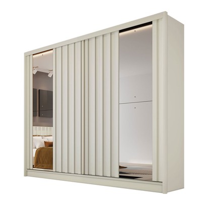 Guarda-Roupa Solteiro Galati 2 Portas 4 Gavetas com Espelho Ripado 100% Mdf Off White - Mademarques