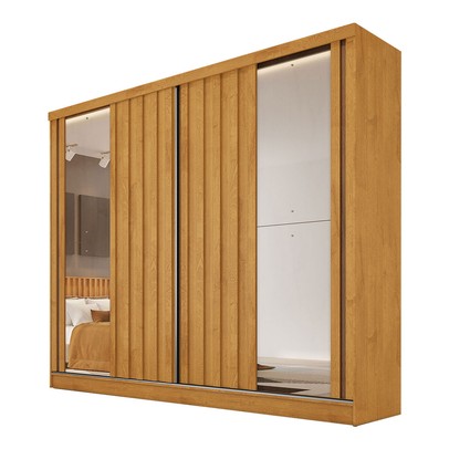 Guarda-Roupa Solteiro Galati 2 Portas 4 Gavetas com Espelho Ripado 100% Mdf Peroba - Mademarques
