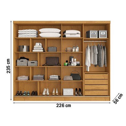 Guarda-Roupa Solteiro Galati 2 Portas 4 Gavetas com Espelho Ripado 100% Mdf Peroba/Off White - Mademarques