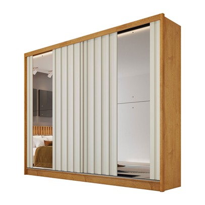 Guarda-Roupa Solteiro Galati 2 Portas 4 Gavetas com Espelho Ripado 100% Mdf Peroba/Off White - Mademarques