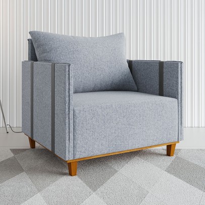 Poltrona Crystal Linho Inox/Chumbo - Vian