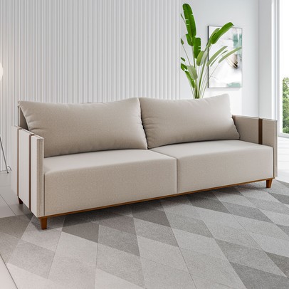 Sofá 3 Lugares Living Linho Bronze Durango - Vian
