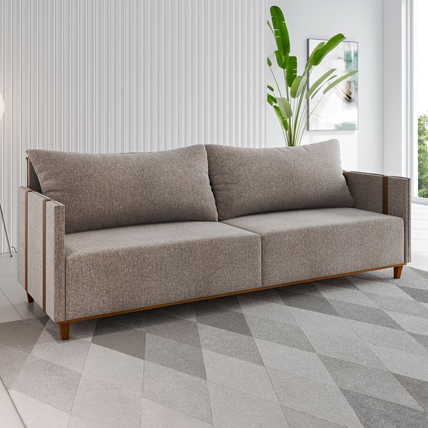 Sofá 3 Lugares Living Linho Kaki Durango - Vian