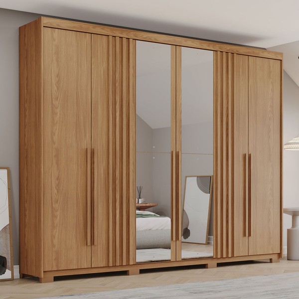 Guarda-Roupa Casal Norton 6 Portas 4 Gavetas com Espelho Flex Nature - Henn