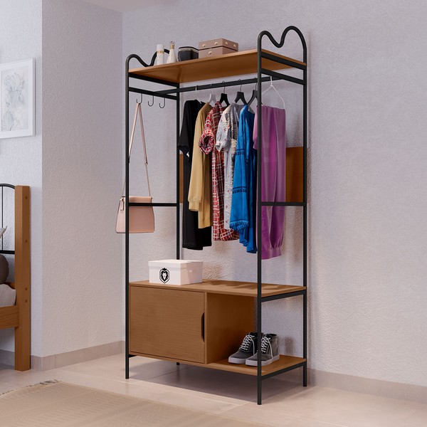 Closet Oasis 1 Porta 3 Prateleiras Preto/Nature - Art Panta