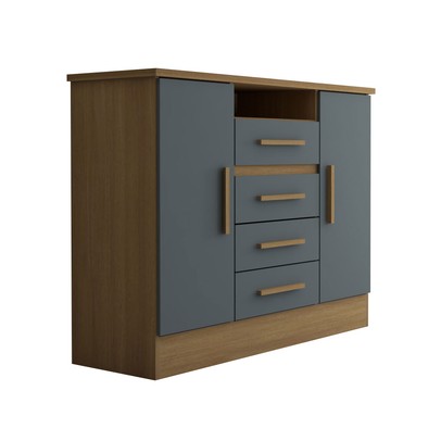 Cômoda Canadá 2 Portas 4 Gavetas 100% Mdf Cinamomo/Chumbo - Panorama Móveis