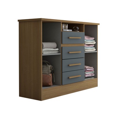 Cômoda Canadá 2 Portas 4 Gavetas Cinamomo/Chumbo - Panorama Móveis