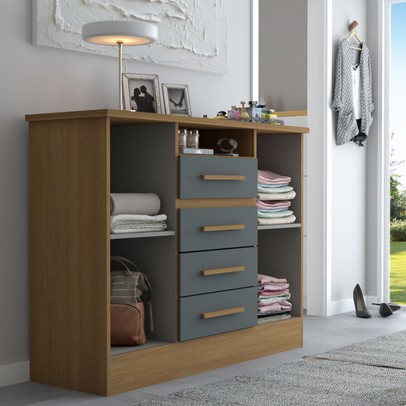 Cômoda Canadá 2 Portas 4 Gavetas Cinamomo/Chumbo - Panorama Móveis