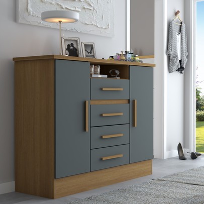 Cômoda Canadá 2 Portas 4 Gavetas Cinamomo/Chumbo - Panorama Móveis