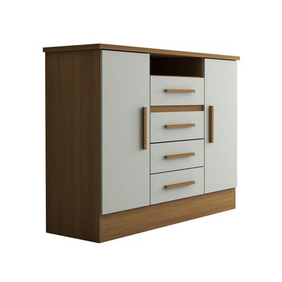 Cômoda Canadá 2 Portas 4 Gavetas 100% Mdf Cinamomo/Off White - Panorama Móveis
