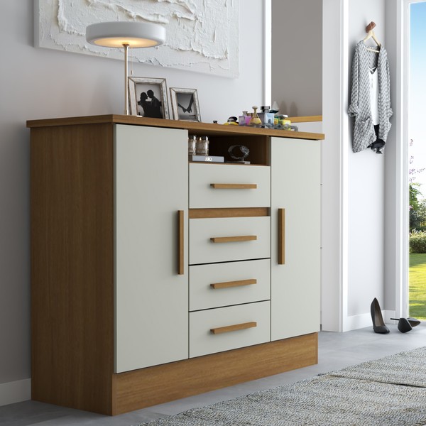 Cômoda Canadá 2 Portas 4 Gavetas 100% Mdf Cinamomo/Off White - Panorama Móveis