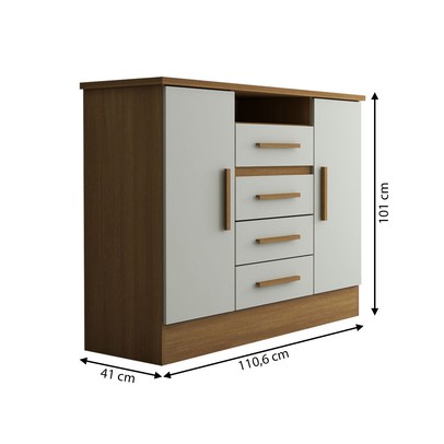 Cômoda Canadá 2 Portas 4 Gavetas 100% Mdf Cinamomo/Off White - Panorama Móveis